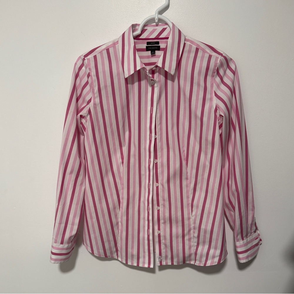 Talbots Pink and‎ White Striped Shirt